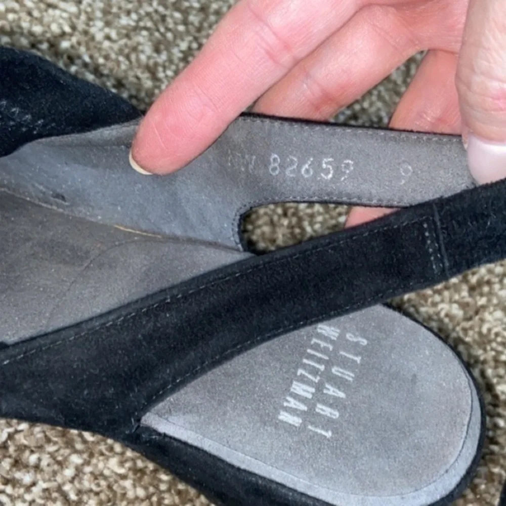 Stuart Weitzman Spando‎ Black Suede Slingback Wedge Heels